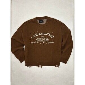 PacSun Los Angeles Distressed Graphic Sweater Brown Mens XL Oversized Knit